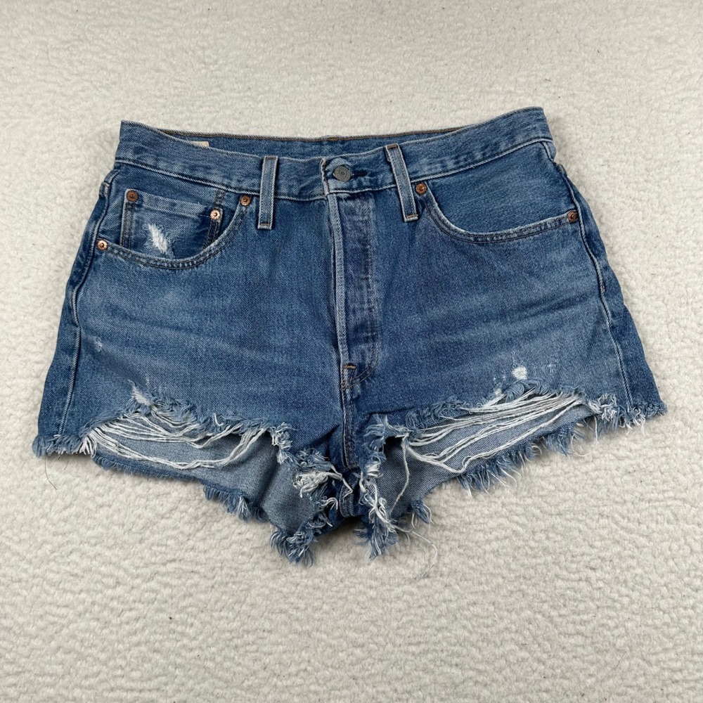 Levi's 501 Original Cutoff Shorts Womens High Rise Distressed 32 Festival Boho